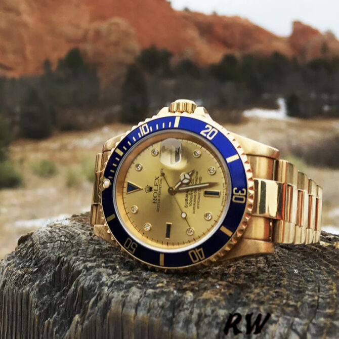 Rolex Submariner 16618 Yellow Gold Champagne Dial 40mm Mens Replica Watch