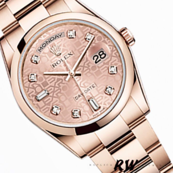 Replica Rolex Day-Date 118209 White Gold Silver Diamond Dial Automatic 36mm Unisex Watch