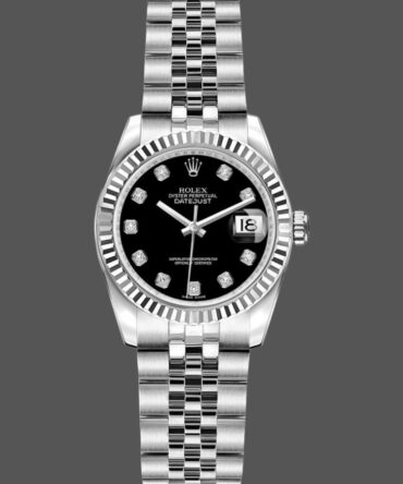 Rolex Datejust 179174 Black Diamond Dial Fluted Bezel 26MM Lady Replica Watch