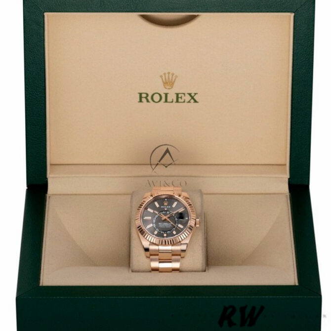 Rolex Sky-Dweller 326935 Everose Gold Dark Rhodium Stick Dial 42mm Mens Replica Watch