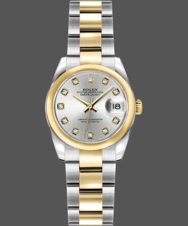 Rolex Datejust 179163 Silver Diamond Dial Domed Dezel 26MM Lady Replica Watch