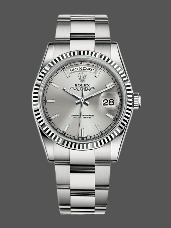 Replica Rolex Day-Date 118239 White Gold Silver dial 36mm Unisex Watch