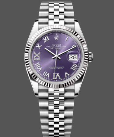 Rolex Datejust 126234 Fluted Bezel Aubergine Dial 36MM Unisex Replica Watch