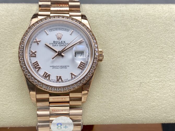 Replica Rolex Day-Date 128345RBR White Dial Everose Gold 36MM Unisex Watch
