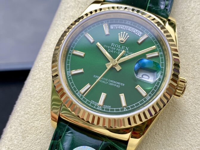 Replica Rolex Day Date 36 Green Dial Solid 18k Yellow Gold 118138 0003