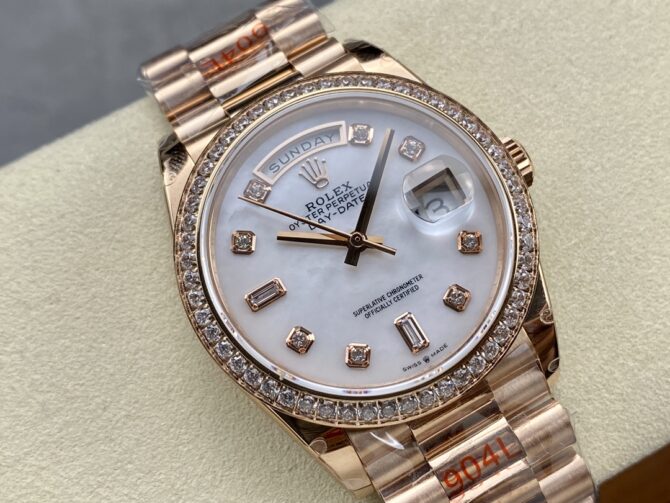 Replica Rolex Day-Date 36MM 128345RBR 0028 Mother of Pearl White Dial Everose Gold Unisex Watch