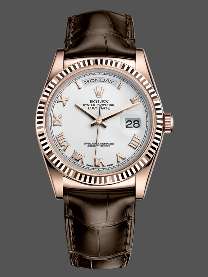 Replica Rolex Day Date 36 White Dial 118135 0064 Brown Leather Watch