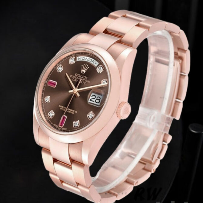 Replica Rolex Day-Date 118205 Chocolate Brown Dial 36mm Unisex Watch