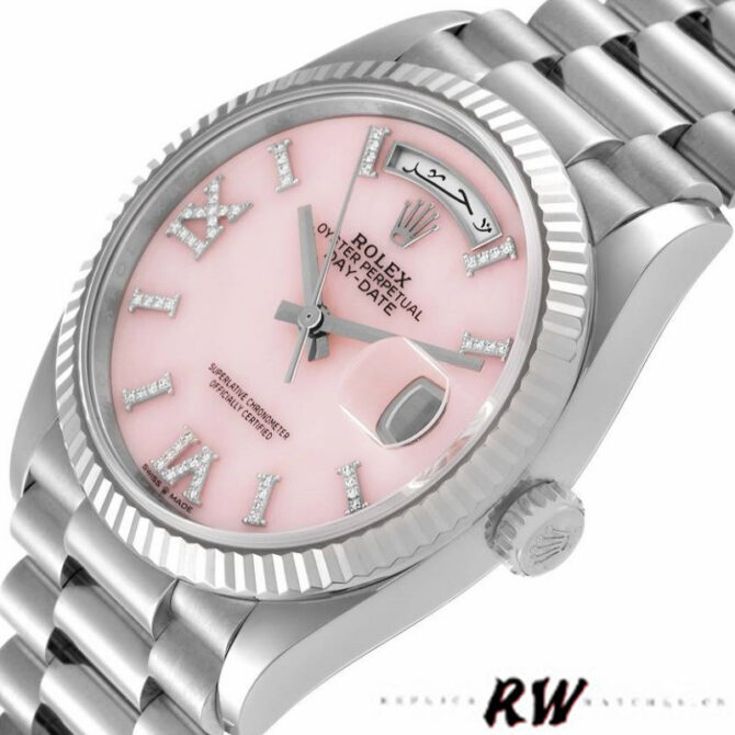 Replica Rolex Day-Date 128239 White Gold Pink Opal Dial 36MM Unisex Watch