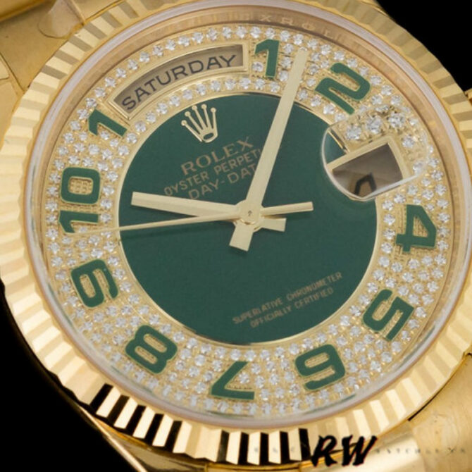 Replica Rolex Day-Date 118238 Green Diamond Pave Dial 36mm Unisex Watch