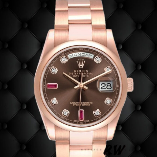 Replica Rolex Day-Date 118205 Chocolate Brown Dial 36mm Unisex Watch