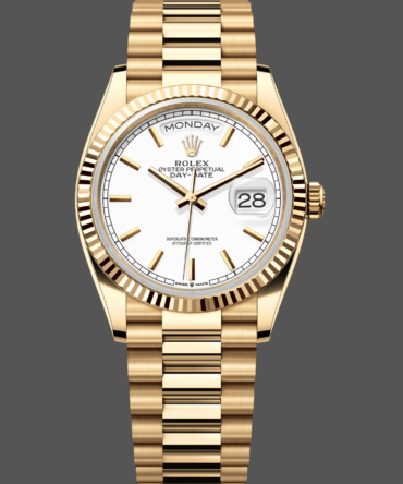 Replica Rolex Day-Date 36MM 128238 0081 Fluted Bezel White Index Dial Unisex Watch