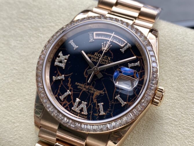 Replica Rolex Day-Date 128345RBR Eisenkiesel dial Everose Gold 36MM Unisex Watch