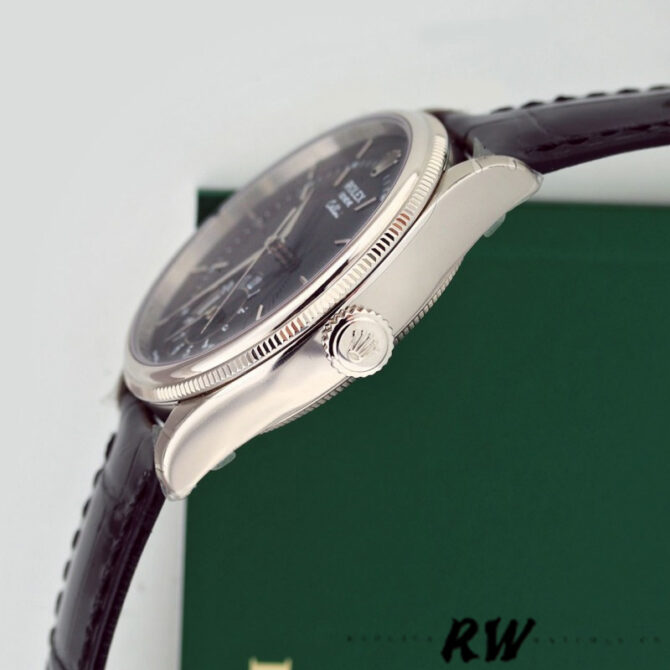 Rolex Cellini Dual Time 50529 Black Dial Brown Leather Strap 39mm Mens Replica Watch