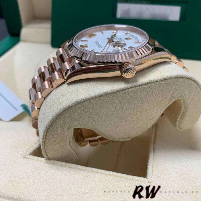 Replica Rolex Day-Date 228235 White Roman Numeral Dial Fluted Bezel 40mm Mens Watch