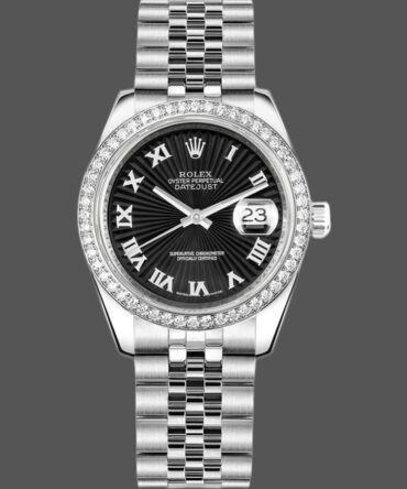 Rolex Datejust 178384 Stainless Steel Black Sunburst dial 31MM Lady Replica Watch