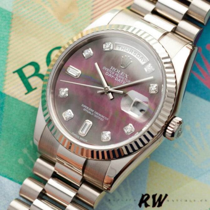 Replica Rolex Day-Date 118239 MOP Black Dial 36mm Unisex Watch