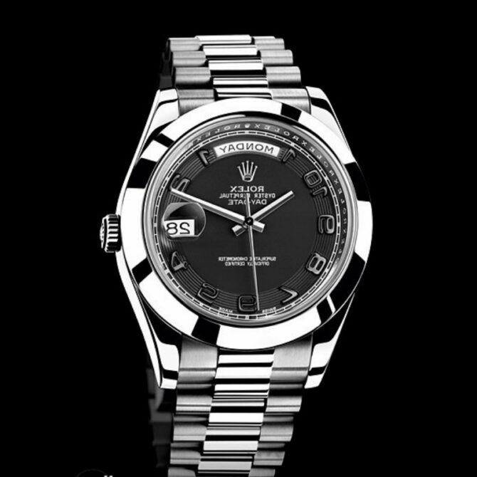 Replica Rolex Day-Date 218206 Concentric Black Dial Platinum 41MM Mens Watch