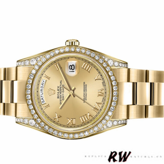 Replica Rolex Day-Date 118388 Champagne Roman Numeral Dial 36MM Unisex Watch
