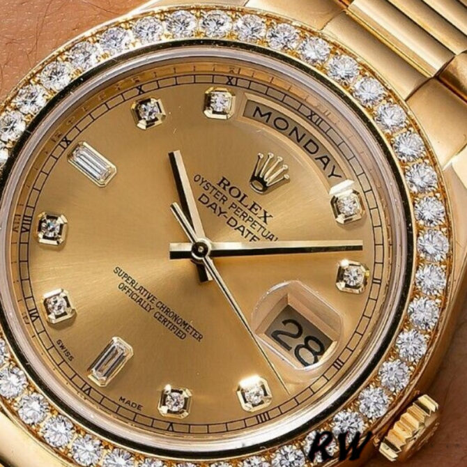 Replica Rolex Day-Date 218348 Champagne Diamonds Dial 41MM Mens Watch