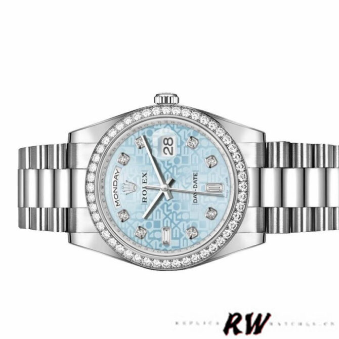 Replica Rolex Day Date 118346 Platinum Diamond Bezel Meteorite Dial 36mm Unisex Watch