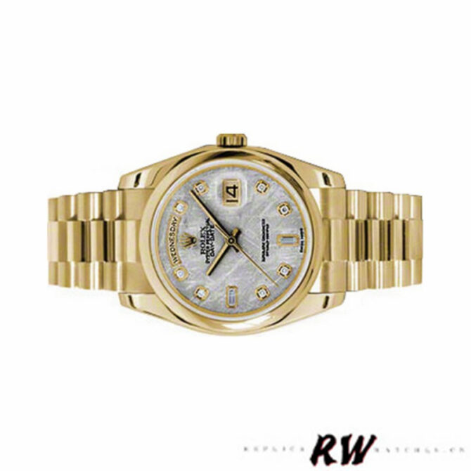 Replica Rolex Day-Date 118208 Yellow Gold Meteorite Grey Diamond Dial 36mm Unisex Watch