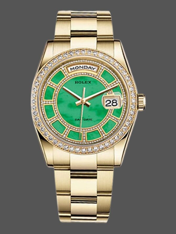 Replica Rolex Day-Date 118348 Silver Diamond Dial 36mm Unisex Watch
