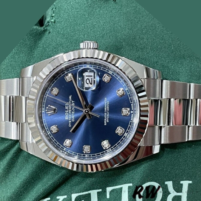 Rolex Datejust 126334 0015 Fluted Bezel Blue Diamond Dial 41MM Mens Replica Watch
