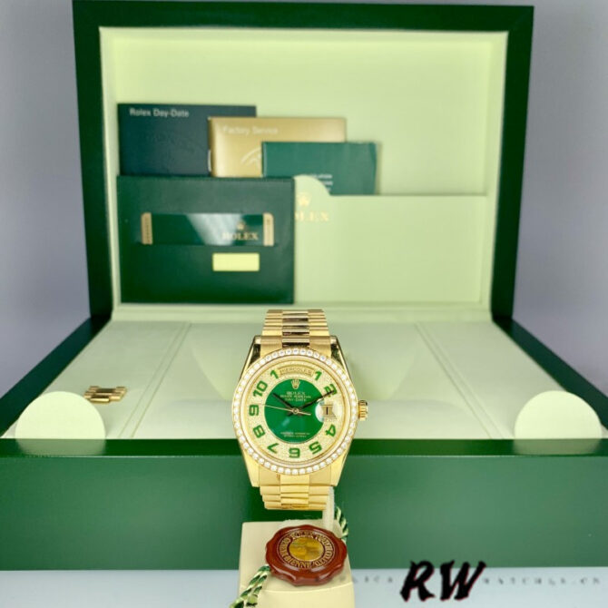 Replica Rolex Day-Date 118338 Yellow gold Silver dial 36mm Unisex Watch