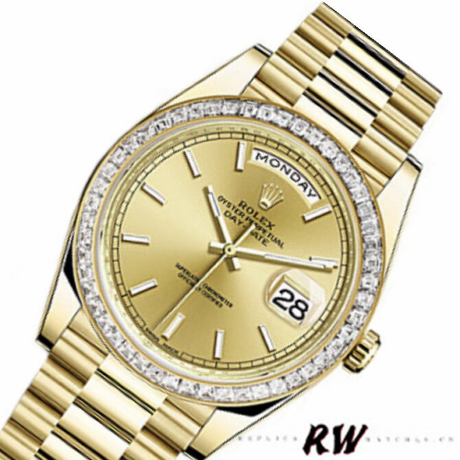 Replica Rolex Day-Date 228348RBR Champagne Roman Dial Diamond Bezel 40mm Mens Watch