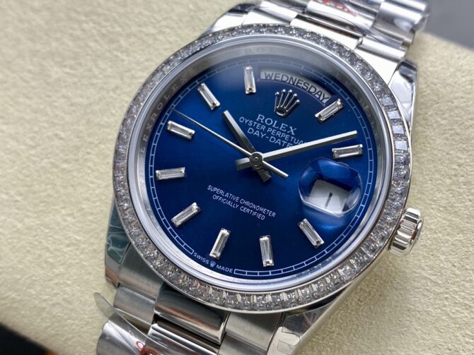 Replica Rolex Day Date 36mm Bright Blue Diamond-Set Dial Diamond-Set Bezel m128396tbr 0024