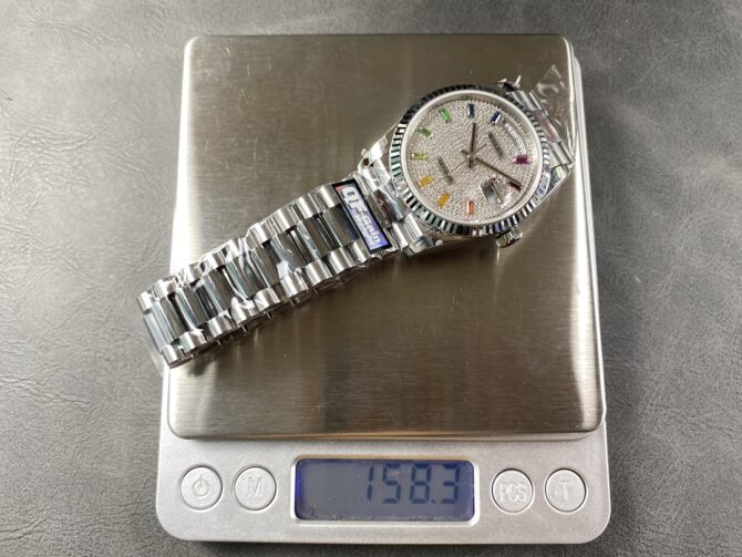Replica Rolex Day Date 36mm White Gold 128239 0016 Pave Rainbow Diamond Dial