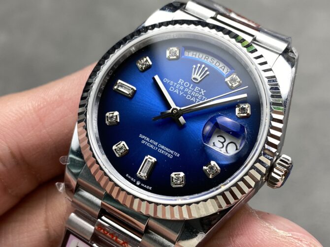 Replica Rolex Day-Date 128239 Blue Ombre Diamond Dial 36MM Unisex Watch