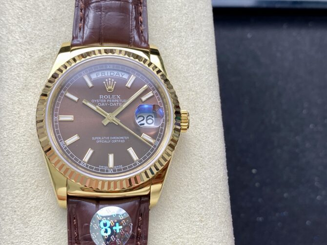 Replica Rolex Day Date 36 Yellow Gold Chocolate Dial 118138 0005 Leather Watch