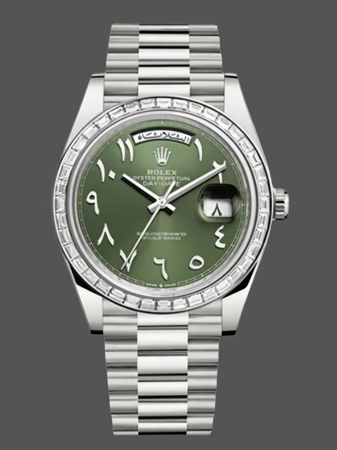 Replica Rolex Day-Date 40 Platinum Arabic Numerals Green with Diamonds 228396tbr