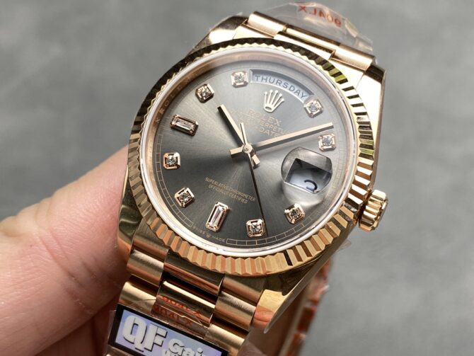 Replica Rolex Day Date Rose Gold Slate Diamond Dial President Bracelet M128235 0050
