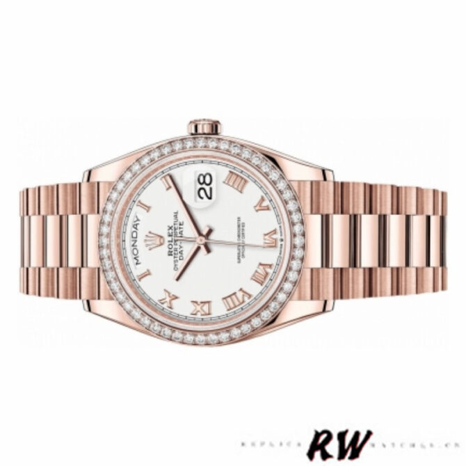 Replica Rolex Day-Date 128345RBR White Dial Everose Gold 36MM Unisex Watch
