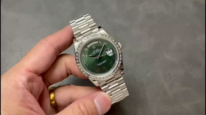 Replica Rolex Day-Date 40 Platinum Arabic Numerals Green with Diamonds 228396tbr