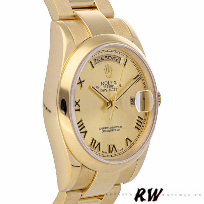 Replica Rolex Day-Date 118208 Yellow Gold Champagne Dial 36mm Unisex Watch