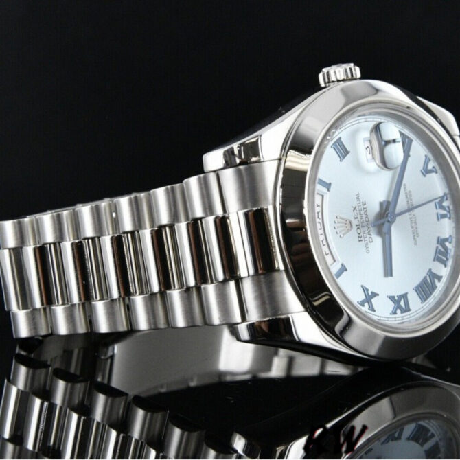 Replica Rolex Day-Date 218206 Ice Blue Roman Numeral Dial Platinum 41MM Mens Watch