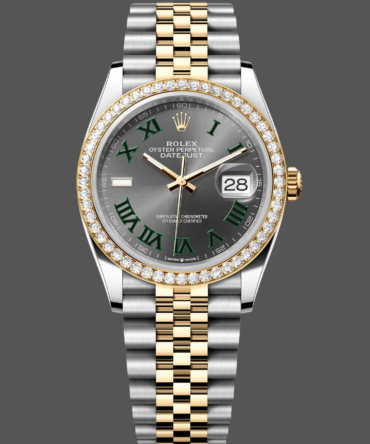 Rolex Datejust 36 Yellow Gold & Diamonds Slate Wimbledon Roman Dial m126283rbr 0021