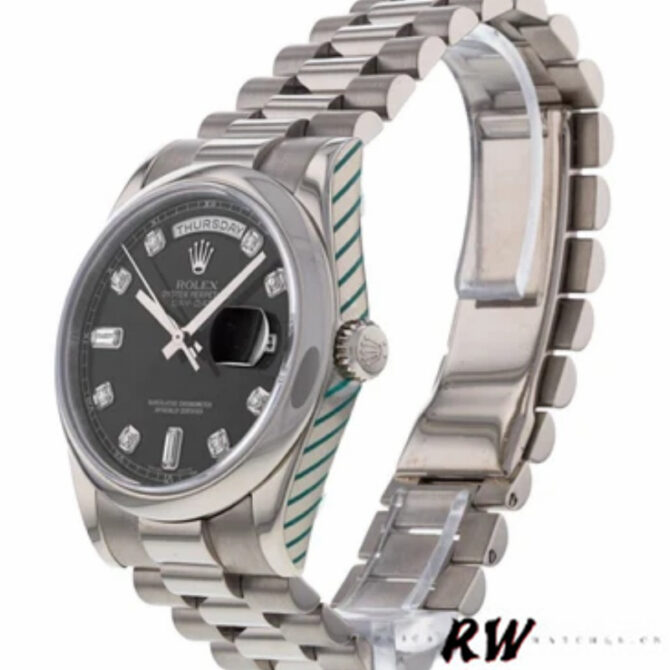 Replica Rolex Day-Date 118209 Black dial white gold 36mm Unisex Watch