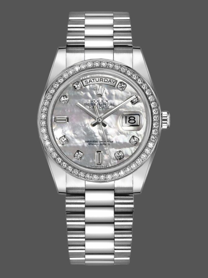 Replica Rolex Day Date 118346 Platinum Diamond Bezel Meteorite Dial 36mm Unisex Watch