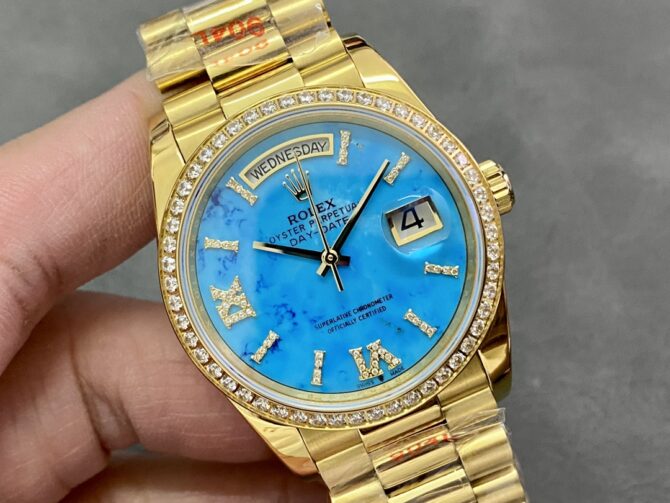 Replica Rolex Day-Date 128348RBR Dark Grey Dial Yellow Gold 36MM Unisex Watch