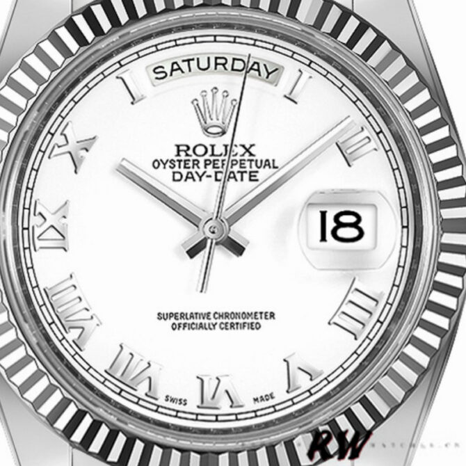 Replica Rolex Day-Date 218239 White Roman Numerals Dial White Gold 41MM Mens Watch