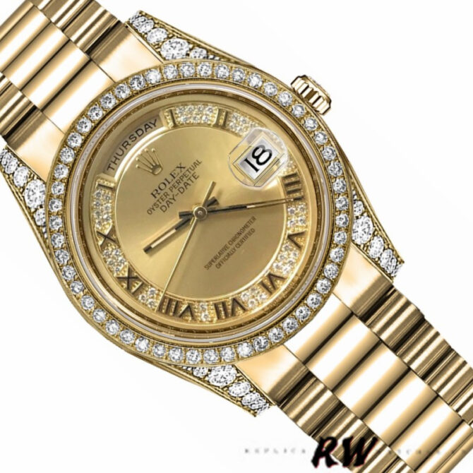 Replica Rolex Day-Date 118388 Yellow Gold White Roman Numeral Dial 36MM Unisex Watch