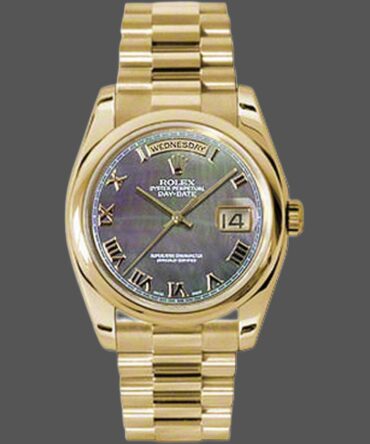Replica Rolex Day-Date 118238 Dark Mother Of Pearl Dial Yellow Gold 36mm Unisex Watch