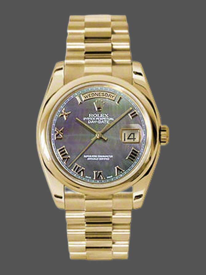 Replica Rolex Day-Date 118238 Dark Mother Of Pearl Dial Yellow Gold 36mm Unisex Watch