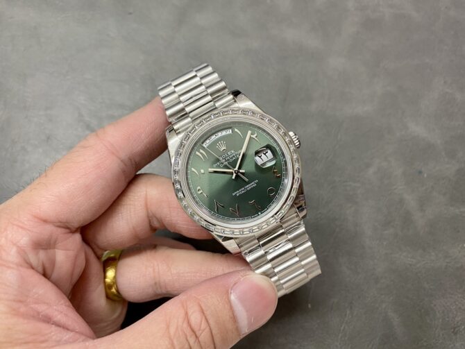 Replica Rolex Day-Date 40 Platinum Arabic Numerals Green with Diamonds 228396tbr