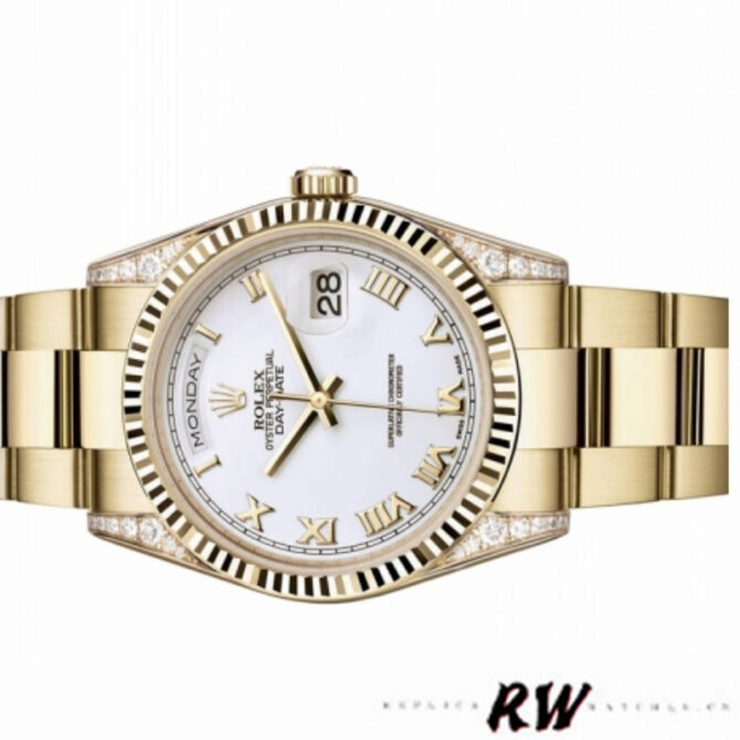 Replica Rolex Day-Date 118338 Yellow gold Silver dial 36mm Unisex Watch